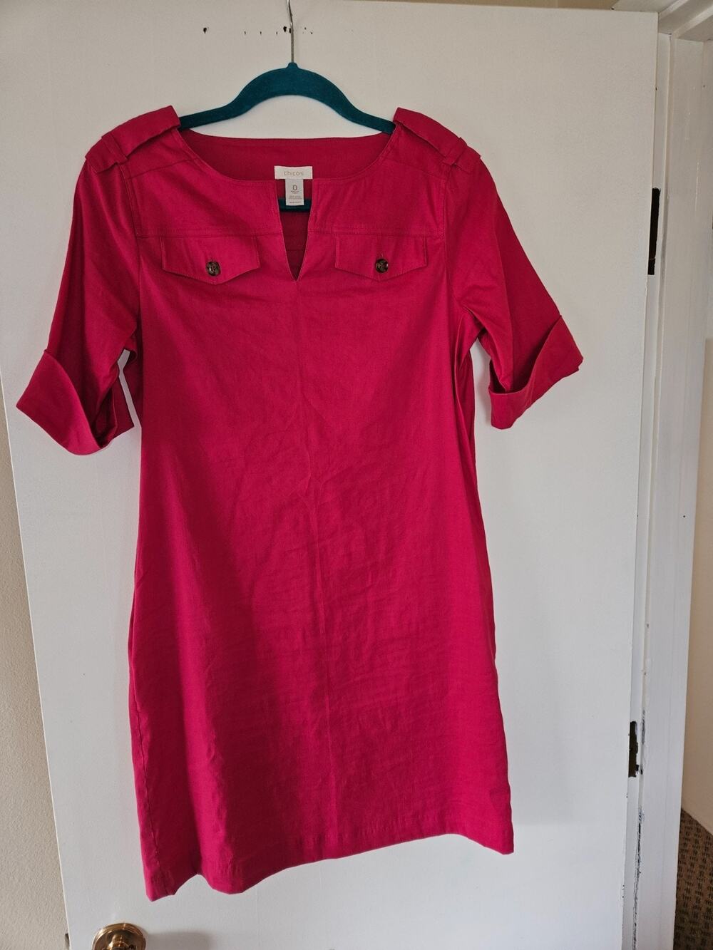 Chicos Pink Short Sleeve Sheath Dress- Chicos 0 =2 to 4